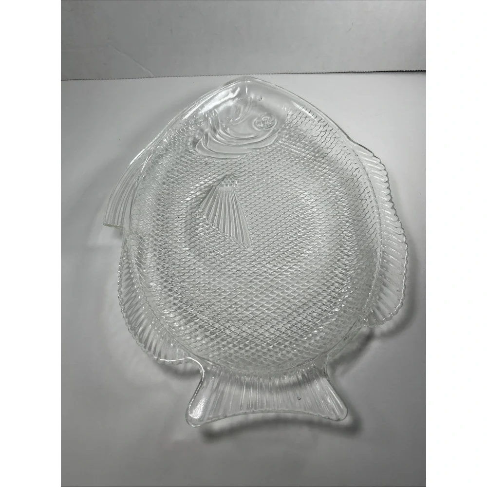Anchor Hocking Vintage Clear Glass FISH Platter 16‎ Inches